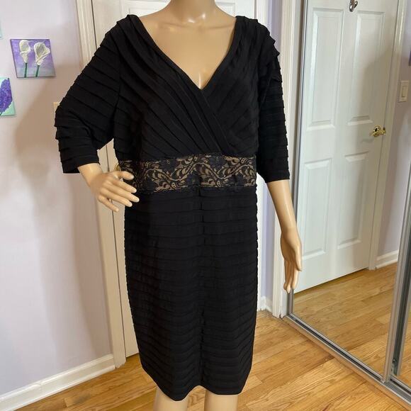 Adrianna Papell Woman evening dress 16W black tan lace - Picture 2 of 9